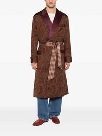 Etro Men Belted Coat With Jacquard Paisley Print