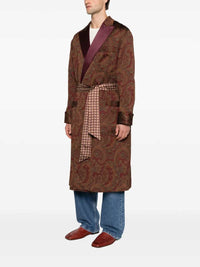 Etro Men Belted Coat With Jacquard Paisley Print