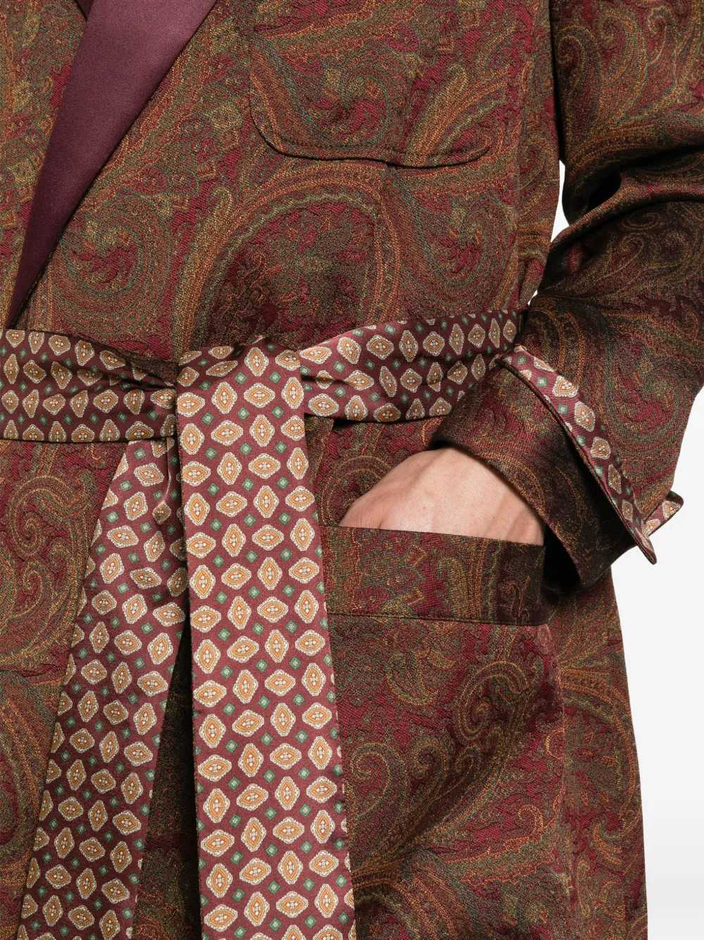Etro Men Belted Coat With Jacquard Paisley Print
