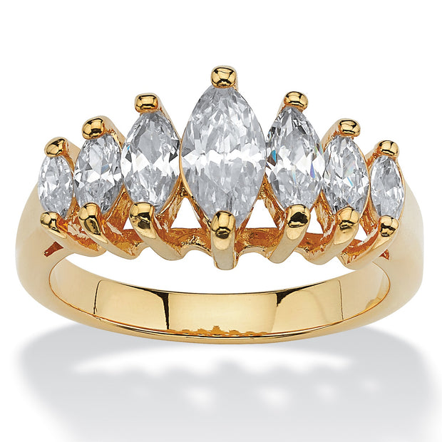 PalmBeach Jewelry Yellow Gold-plated Marquise Cut Cubic Zirconia Graduated Anniversary Ring Sizes 5-10