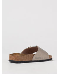 Birkenstock Arizona Metallic Leather Buckle Slides Women Dove Grey Flat Sandals