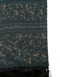 Dolce & Gabbana Green Silk Floral Pattern Fringed 135cm X 16cm Men's Scarf
