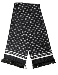 Dolce & Gabbana Black Silk Crown Fringe Neck Wrap 173cm x 32.5cm Men's Scarf