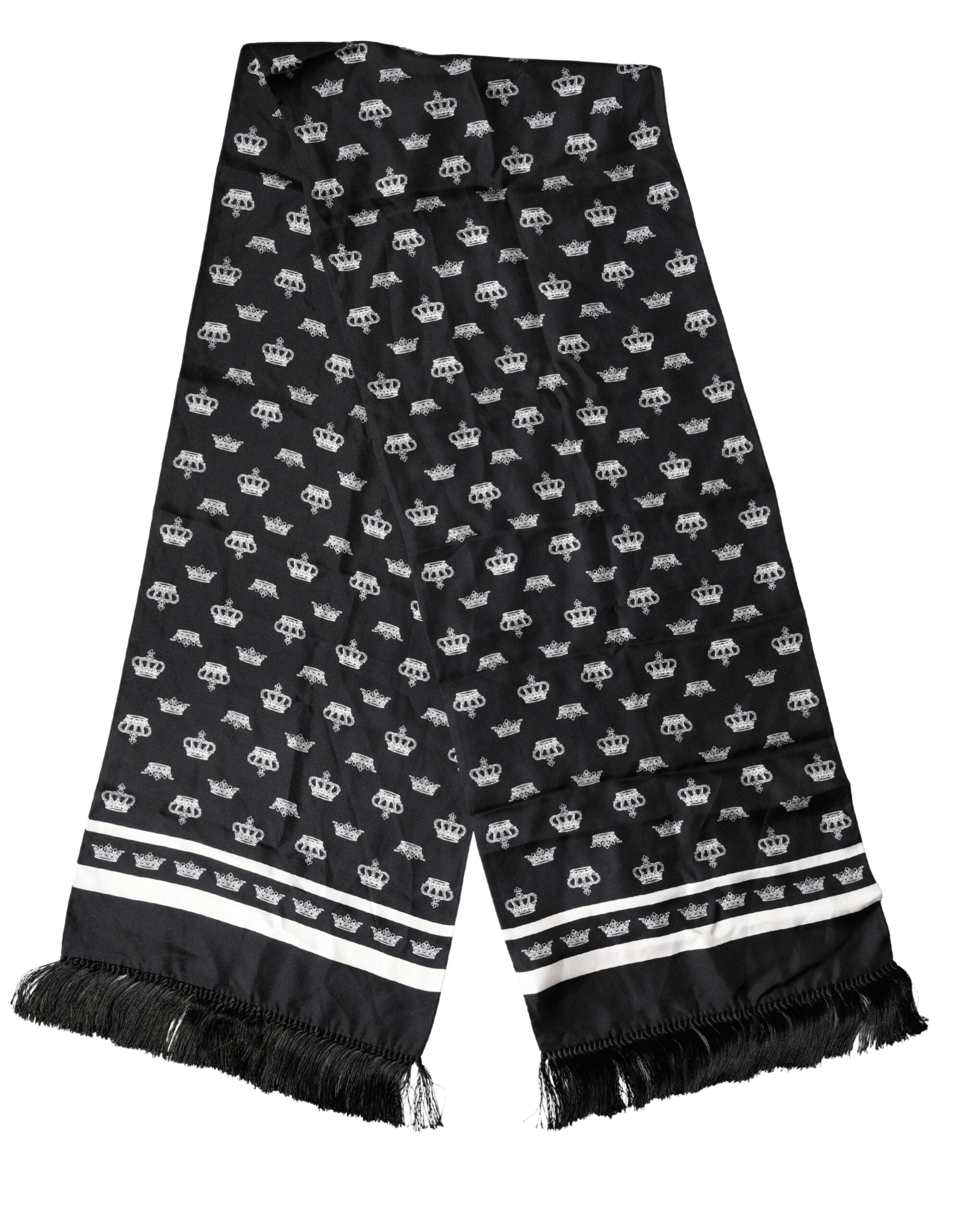 Dolce & Gabbana Black Silk Crown Fringe Neck Wrap 173cm x 32.5cm Men's Scarf