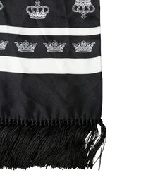 Dolce & Gabbana Black Silk Crown Fringe Neck Wrap 173cm x 32.5cm Men's Scarf