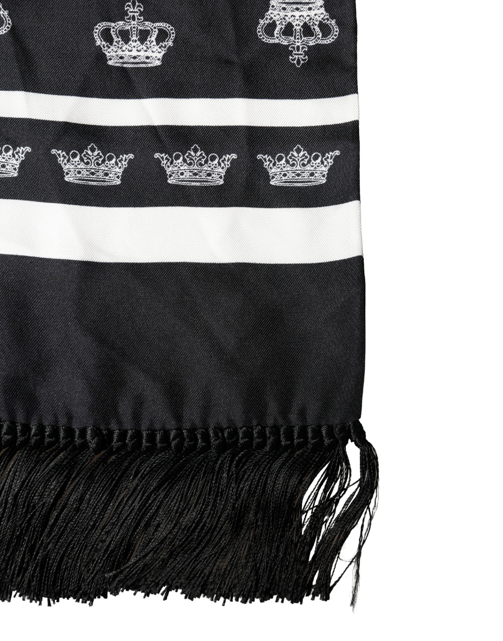 Dolce & Gabbana Black Silk Crown Fringe Neck Wrap 173cm x 32.5cm Men's Scarf