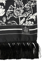 Dolce & Gabbana Black White Silk Floral Print Fringe 136cm X 15.5cm Men's Scarf