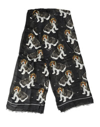 Dolce & Gabbana Black Dog Print Modal Wool Wrap Foulard 178cm X 63cm Men's Scarf