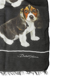 Dolce & Gabbana Black Dog Print Modal Wool Wrap Foulard 178cm X 63cm Men's Scarf