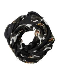 Dolce & Gabbana Black Dog Print Modal Wool Wrap Foulard 178cm X 63cm Men's Scarf