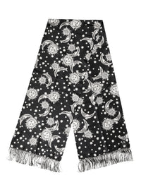 Dolce & Gabbana Black Silk Sun Moon Star Fringe Foulard 178cm X 33cm Men's Scarf