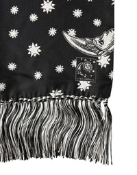Dolce & Gabbana Black Silk Sun Moon Star Fringe Foulard 178cm X 33cm Men's Scarf