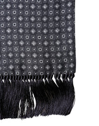 Dolce & Gabbana Black Silk Geometric Fringe Wrap Foulard 136cm X 15cm Men's Scarf