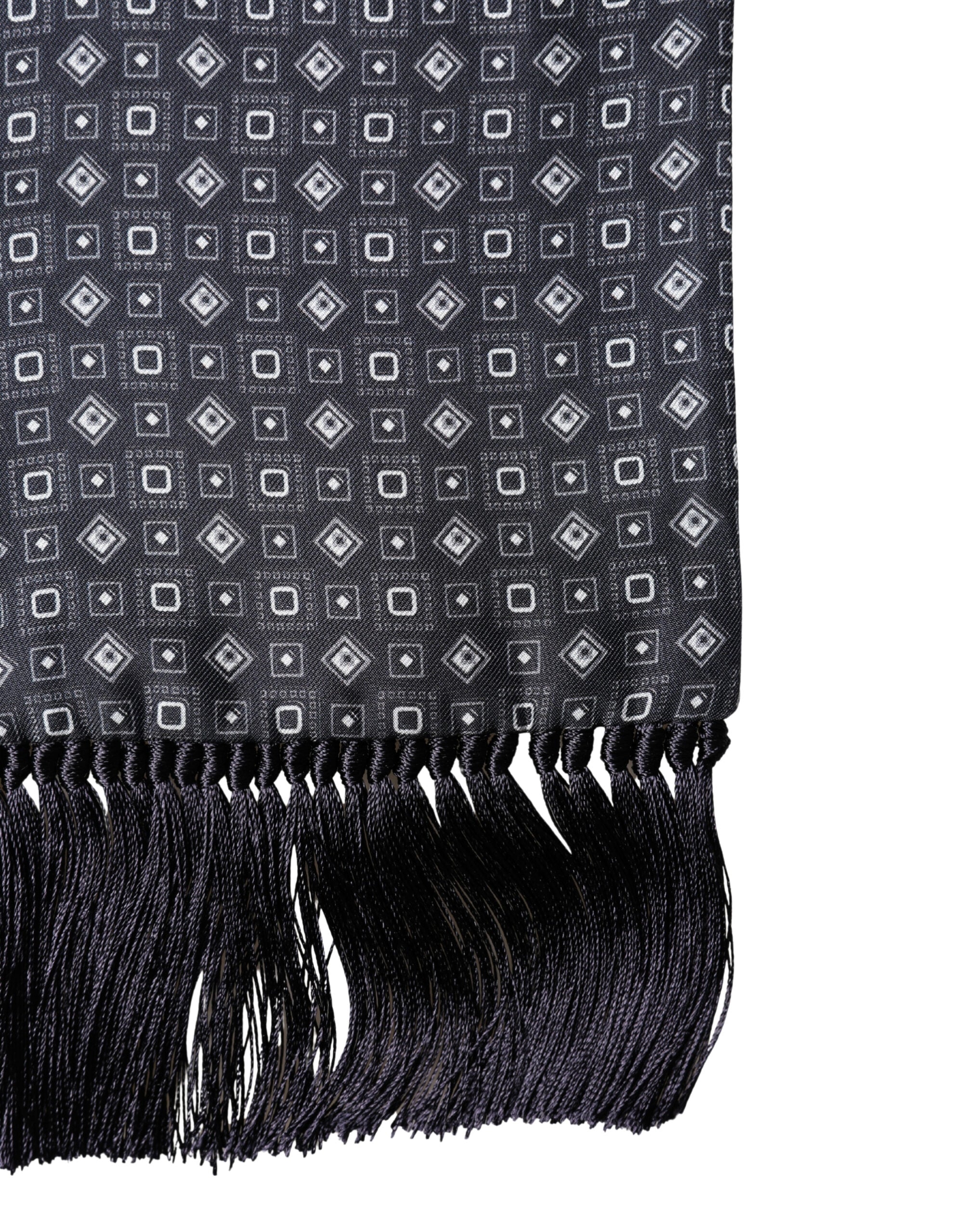 Dolce & Gabbana Black Silk Geometric Fringe Wrap Foulard 136cm X 15cm Men's Scarf