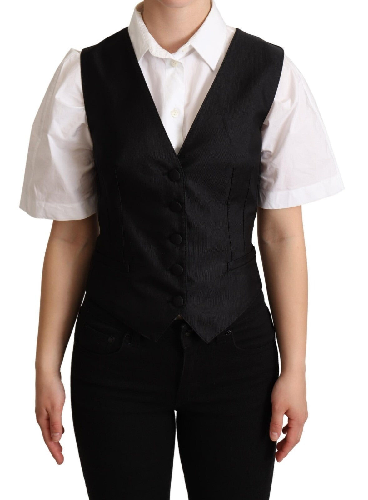 Dolce & Gabbana Dolce & Gabbana Solid Black Silk Sleeveless Waistcoat Vest Women's Top
