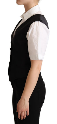 Dolce & Gabbana Dolce & Gabbana Solid Black Silk Sleeveless Waistcoat Vest Women's Top