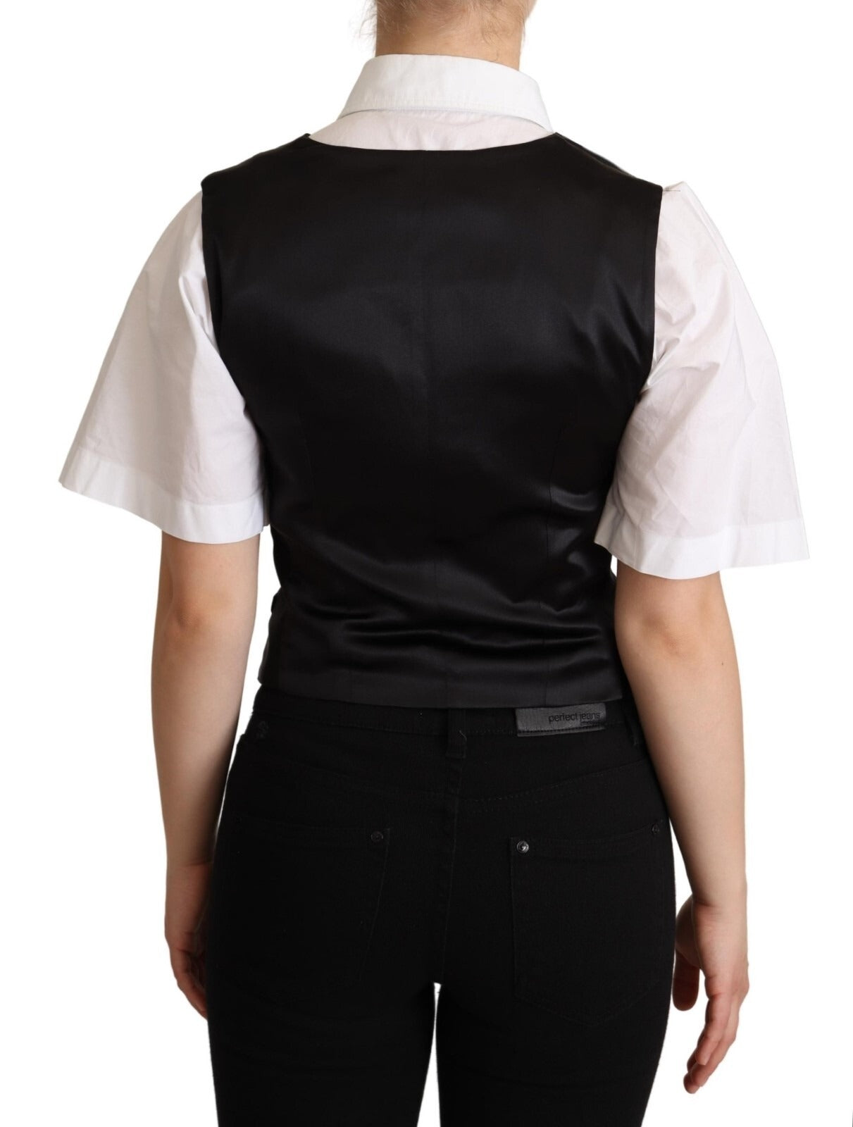 Dolce & Gabbana Dolce & Gabbana Solid Black Silk Sleeveless Waistcoat Vest Women's Top
