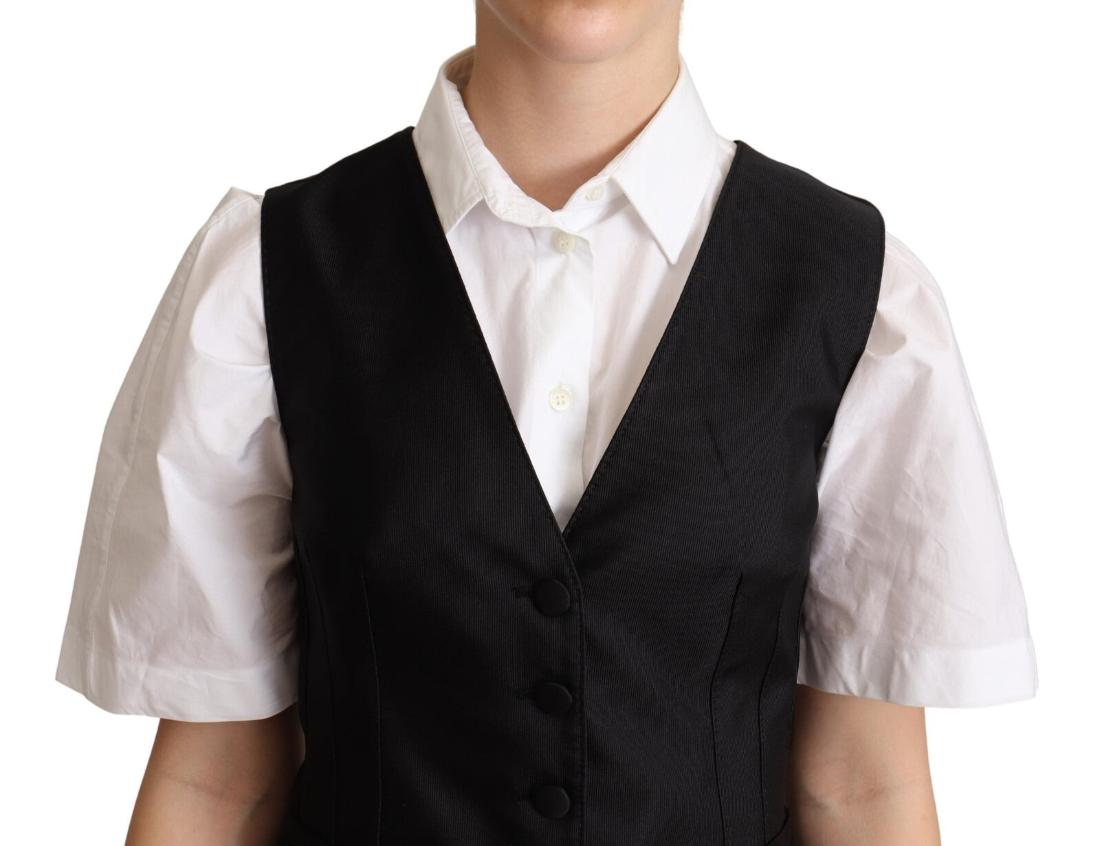 Dolce & Gabbana Dolce & Gabbana Solid Black Silk Sleeveless Waistcoat Vest Women's Top