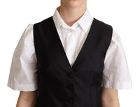 Dolce & Gabbana Dolce & Gabbana Solid Black Silk Sleeveless Waistcoat Vest Women's Top