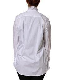 Dolce & Gabbana White Cotton Bow Tie Long Sleeves Blouse Women's Top