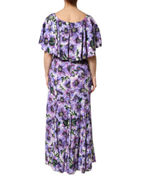 Dolce & Gabbana Purple Floral Silk Stretch Elegant Gown Women's Dress