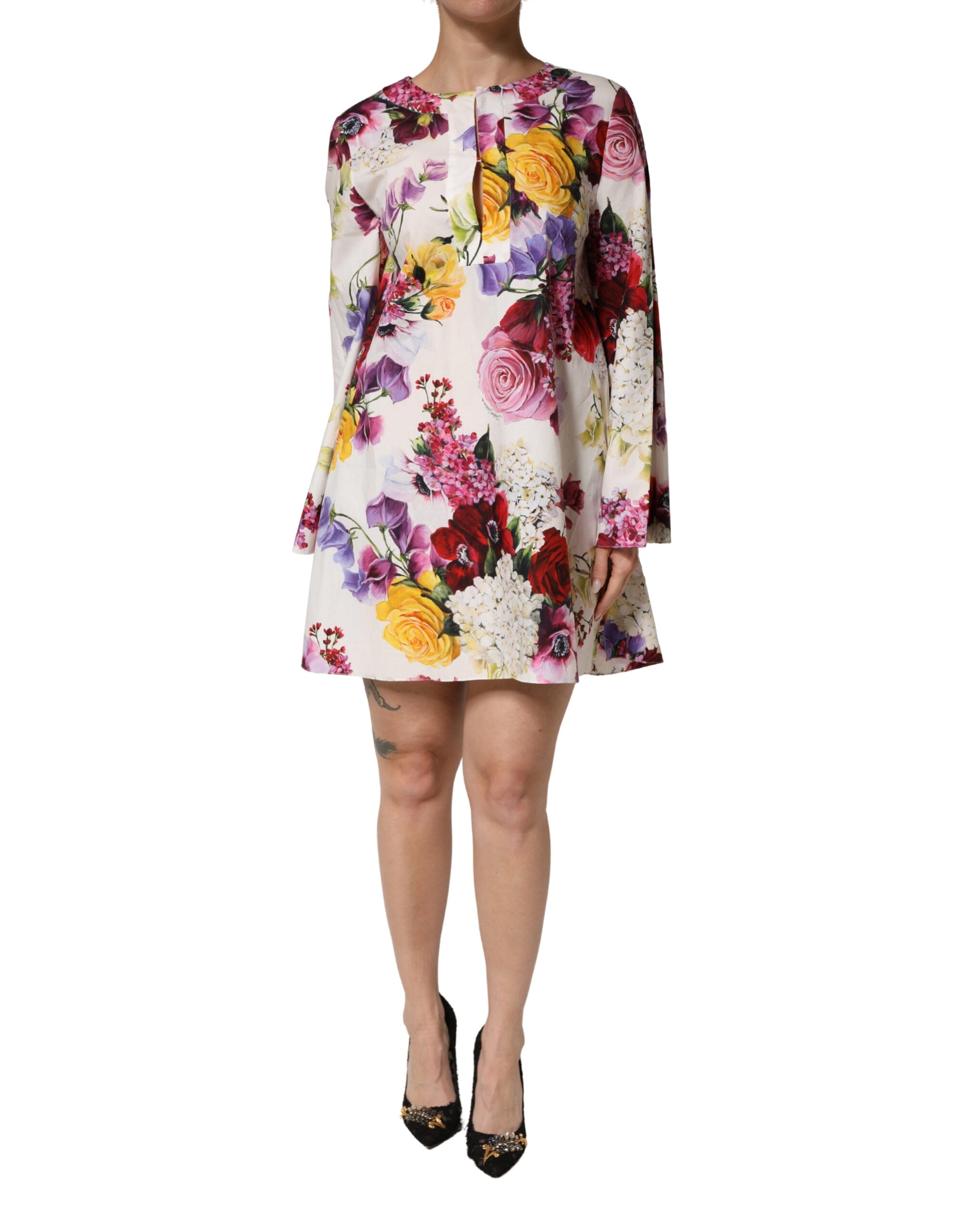 Dolce & Gabbana Dolce & Gabbana Multicolor Floral Cotton Longsleeves Midi Women's Dress