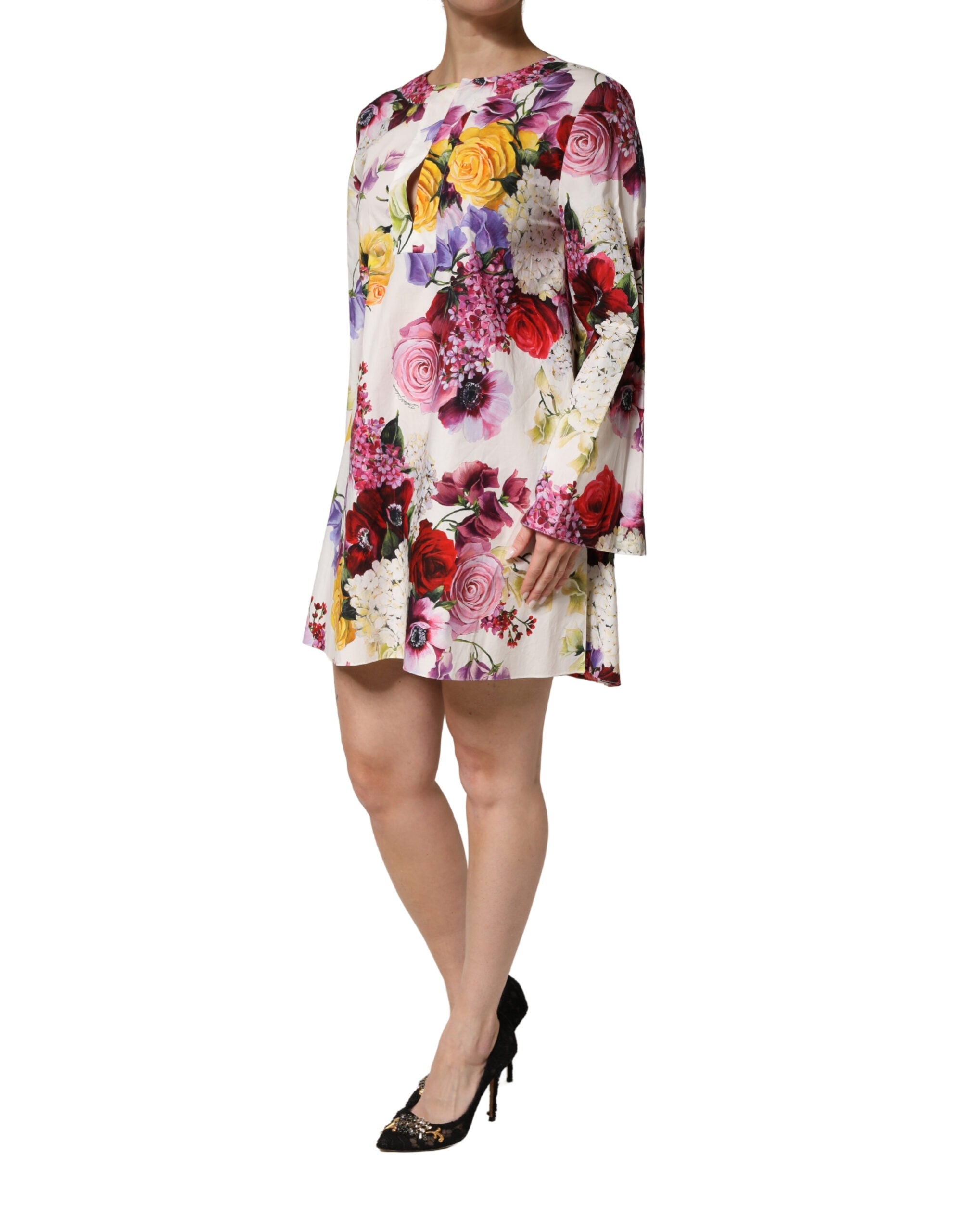 Dolce & Gabbana Dolce & Gabbana Multicolor Floral Cotton Longsleeves Midi Women's Dress
