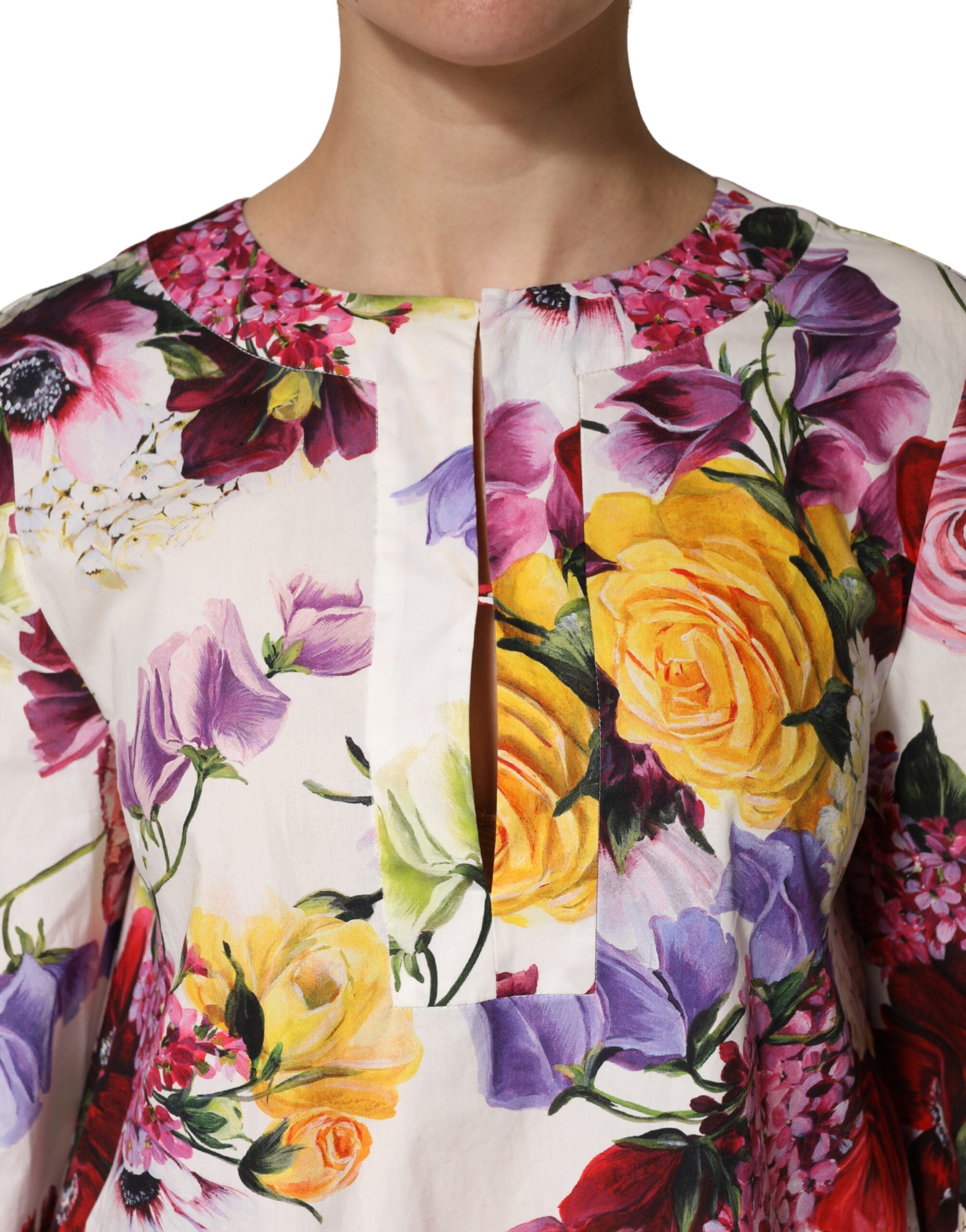 Dolce & Gabbana Dolce & Gabbana Multicolor Floral Cotton Longsleeves Midi Women's Dress