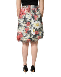 Dolce & Gabbana Multicolor Floral Textured Faux Fur Pencil Women's Skirt