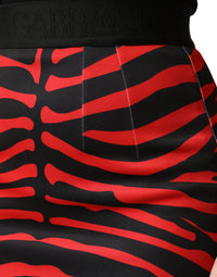 Dolce & Gabbana Red Black Zebra Print Polyester Pencil Midi Women's Skirt