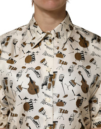 Dolce & Gabbana Beige Musical Instrument Print Short Sleeve Women's Top