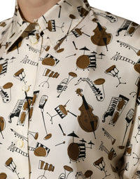 Dolce & Gabbana Beige Musical Instrument Print Short Sleeve Women's Top