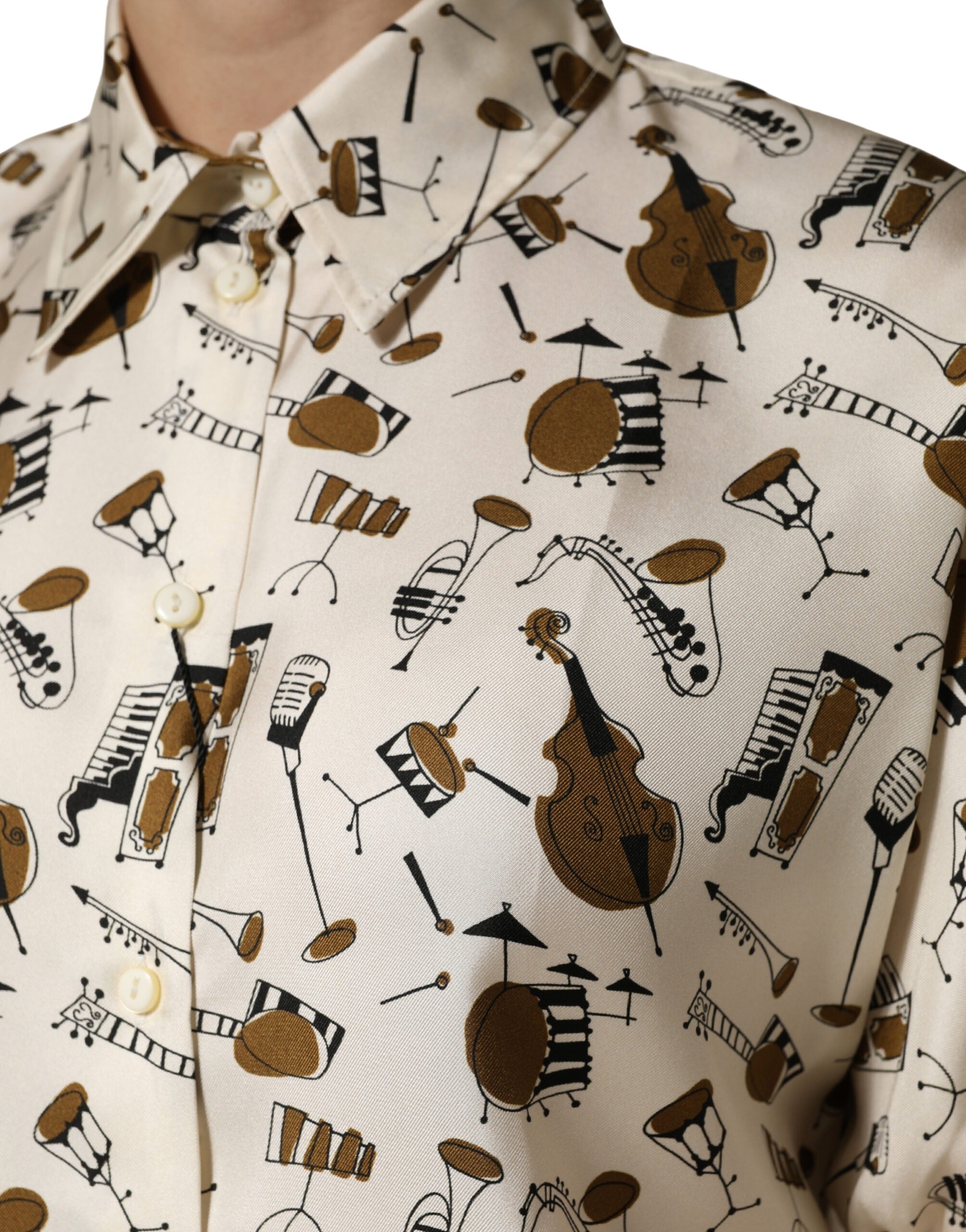 Dolce & Gabbana Beige Musical Instrument Print Short Sleeve Women's Top