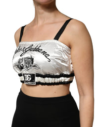 Dolce & Gabbana White Silk Satin Crop Black Logo Bralette Women's Top