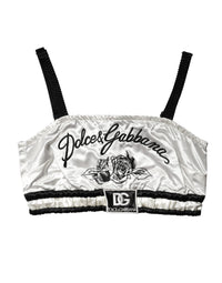 Dolce & Gabbana White Silk Satin Crop Black Logo Bralette Women's Top