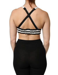 Dolce & Gabbana Black Floral Silk Satin Crop Logo Bralette Women's Top