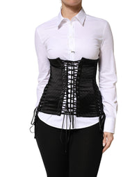 Dolce & Gabbana Black Silk Lace-Up Waist Cincher Corset Women's Top