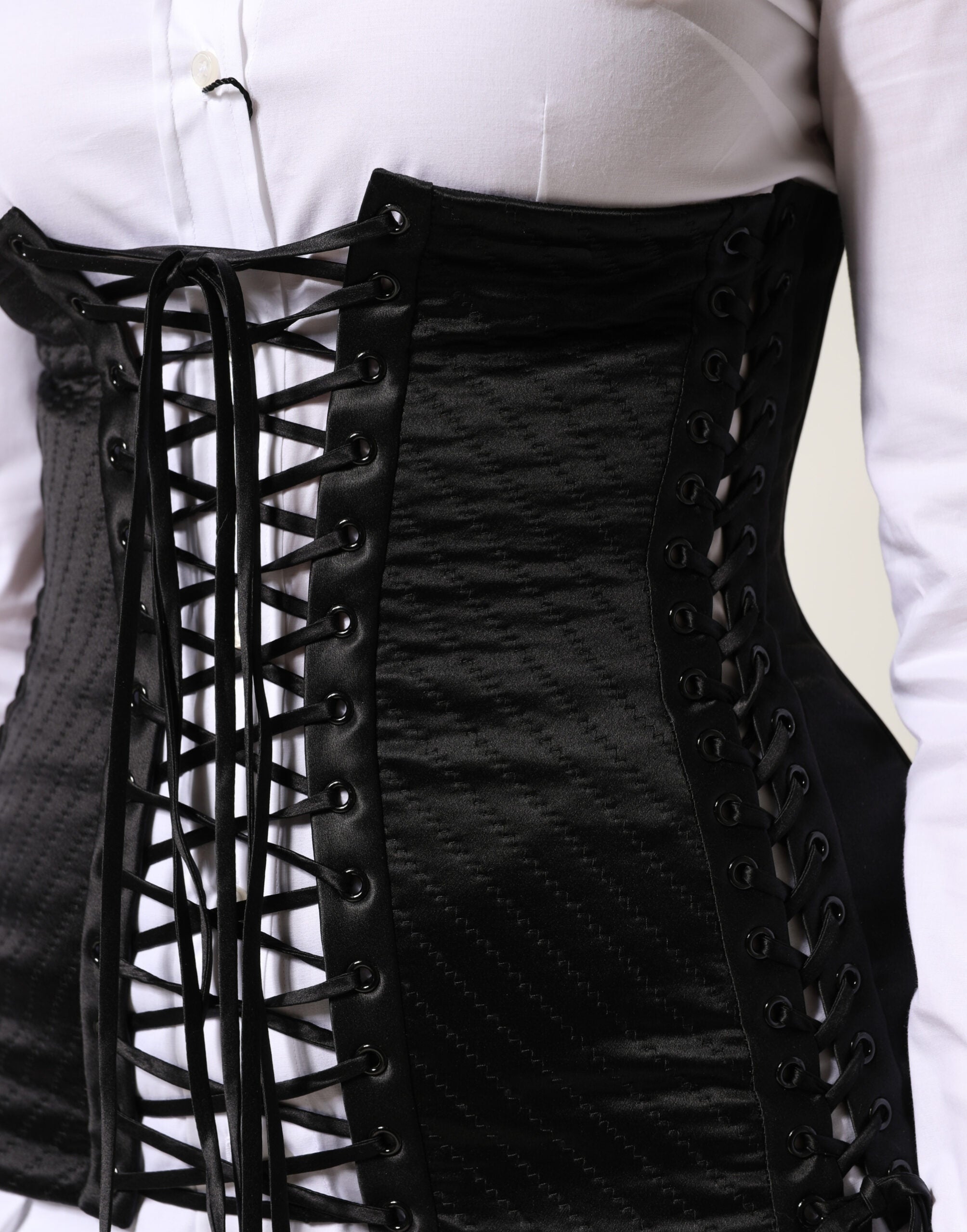 Dolce & Gabbana Black Silk Lace-Up Waist Cincher Corset Women's Top