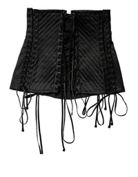Dolce & Gabbana Black Silk Lace-Up Waist Cincher Corset Women's Top
