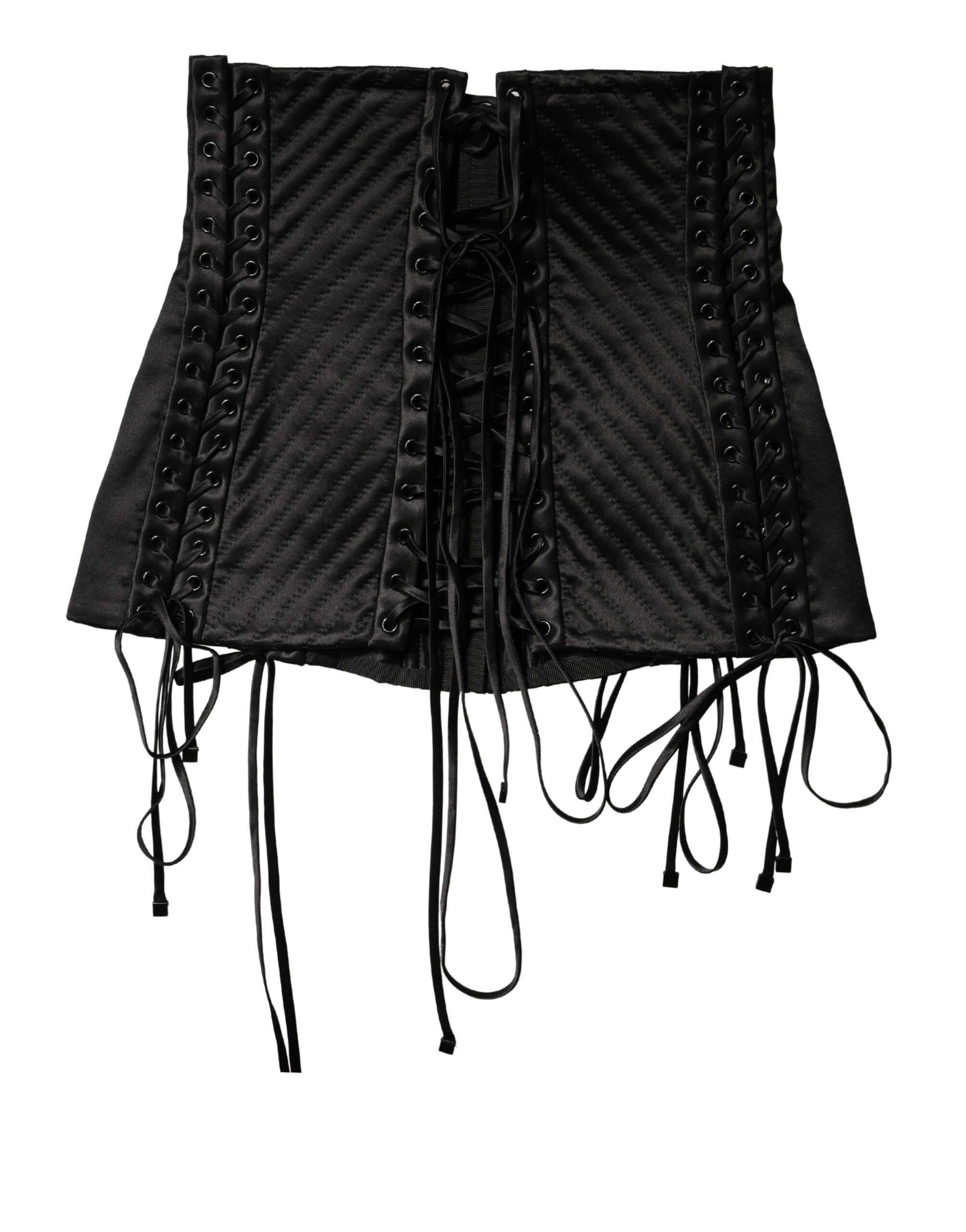 Dolce & Gabbana Black Silk Lace-Up Waist Cincher Corset Women's Top