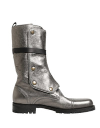 Dolce & Gabbana Metallic Leather Buckle Combat Boots Men's Shoes
