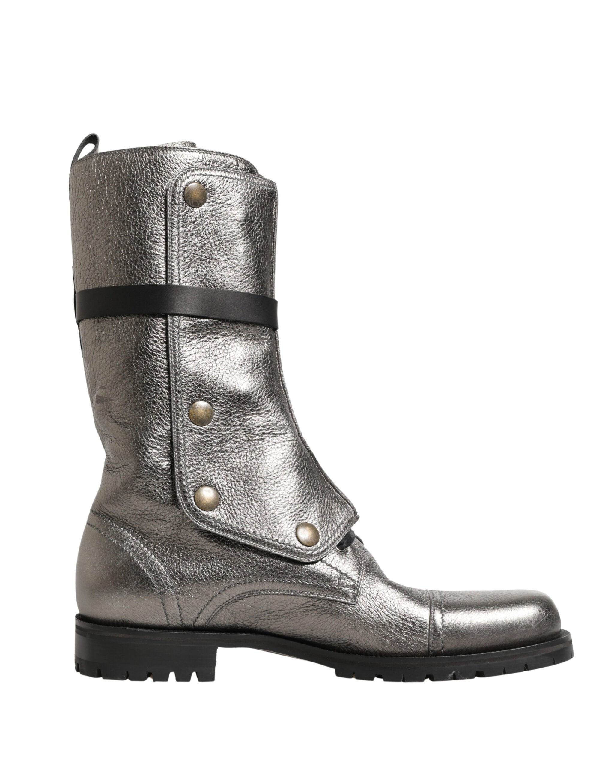 Dolce & Gabbana Metallic Leather Buckle Combat Boots Men's Shoes