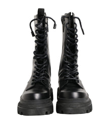 Dolce & Gabbana Black Leather Trek Sole Combat Boots Men's Shoes