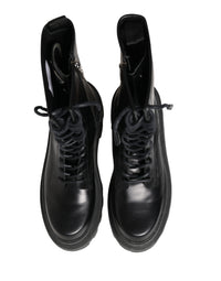 Dolce & Gabbana Black Leather Trek Sole Combat Boots Men's Shoes