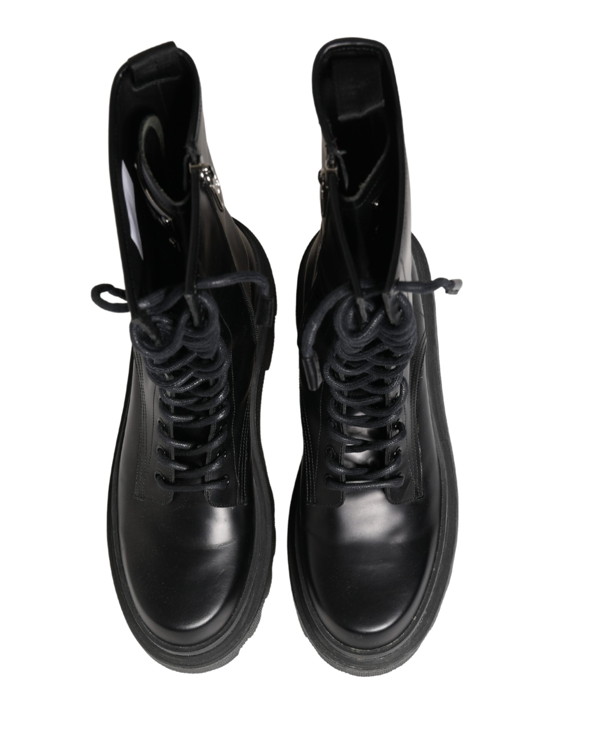 Dolce & Gabbana Black Leather Trek Sole Combat Boots Men's Shoes