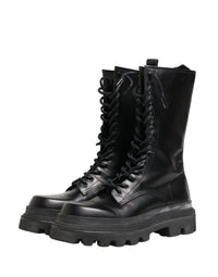 Dolce & Gabbana Black Leather Trek Sole Combat Boots Men's Shoes