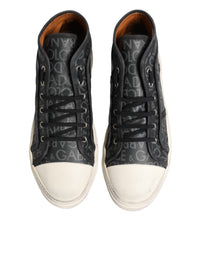 Dolce & Gabbana Black White Canvas Logo Mid Top Sneakers Women's Shoes