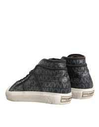 Dolce & Gabbana Black White Canvas Logo Mid Top Sneakers Women's Shoes