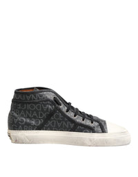 Dolce & Gabbana Black White Canvas Logo Mid Top Sneakers Women's Shoes
