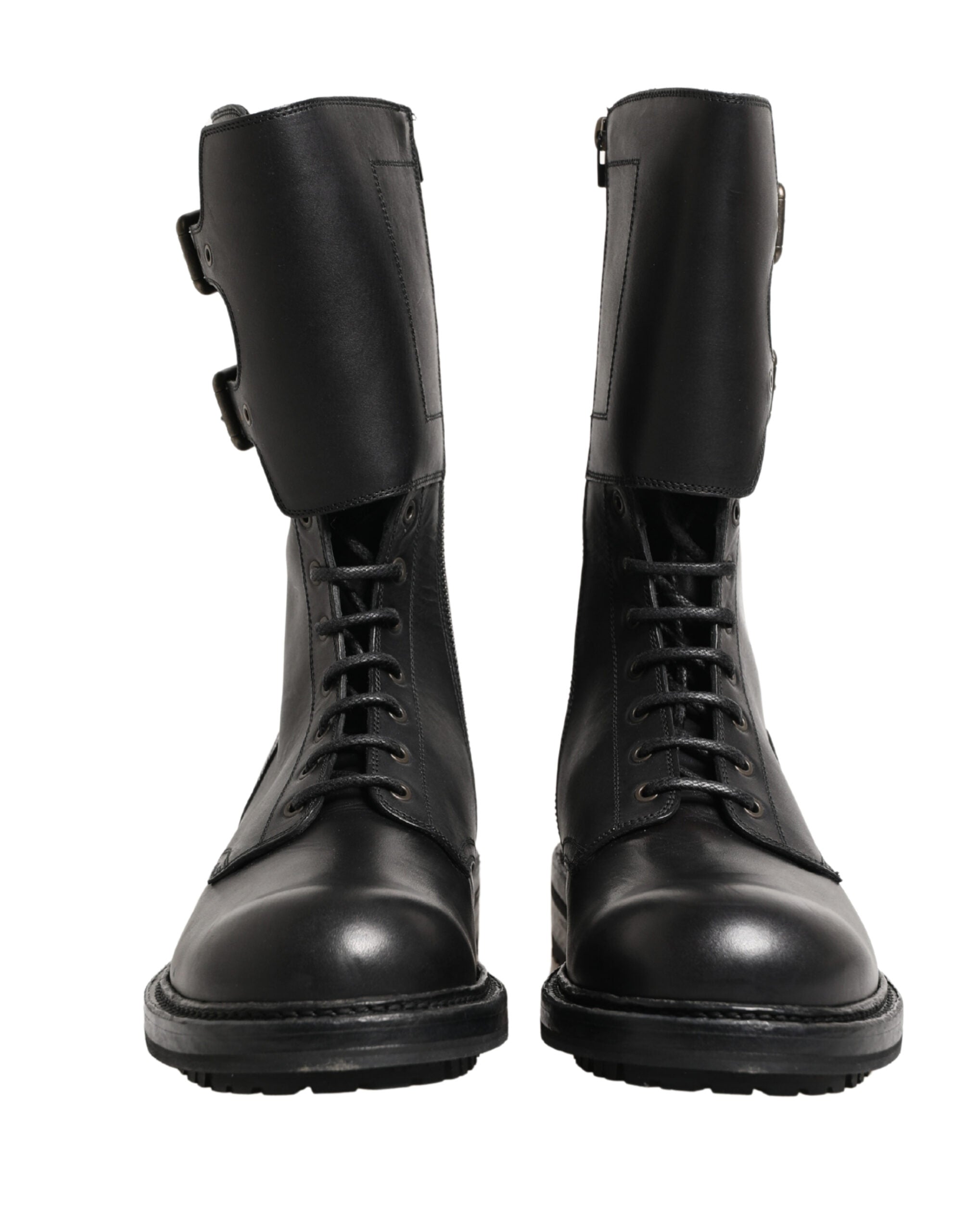 Dolce & Gabbana Black Leather Belted Buckle Combat Boots Men's